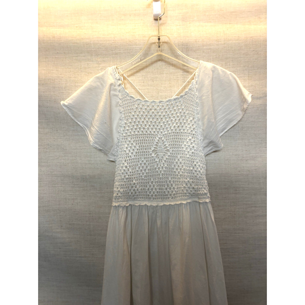 Zara Maxi Dress Small White Aline Long Cotton Crochet Boho Open Back - Picture 3 of 6